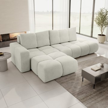 Sofá-cama de canto estofado em L ALMADA, com espaço de arrumação, com chaise à esquerda, bege