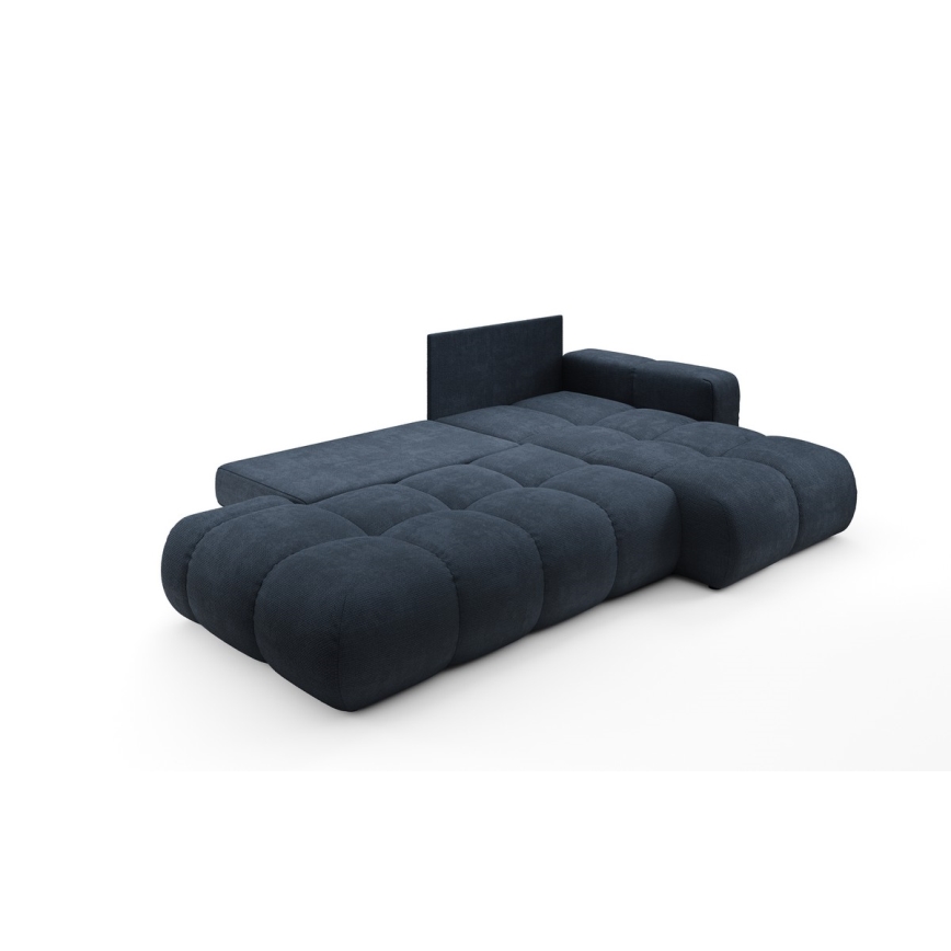 Sofá-cama de canto em L estofado ALMADA com arrumação integrada, versão direita, azul