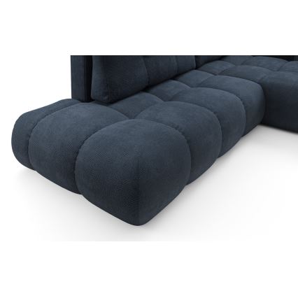 Sofá-cama de canto em L estofado ALMADA com arrumação integrada, versão direita, azul