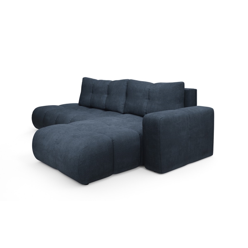 Sofá-cama de canto em L estofado ALMADA com arrumação integrada, versão direita, azul