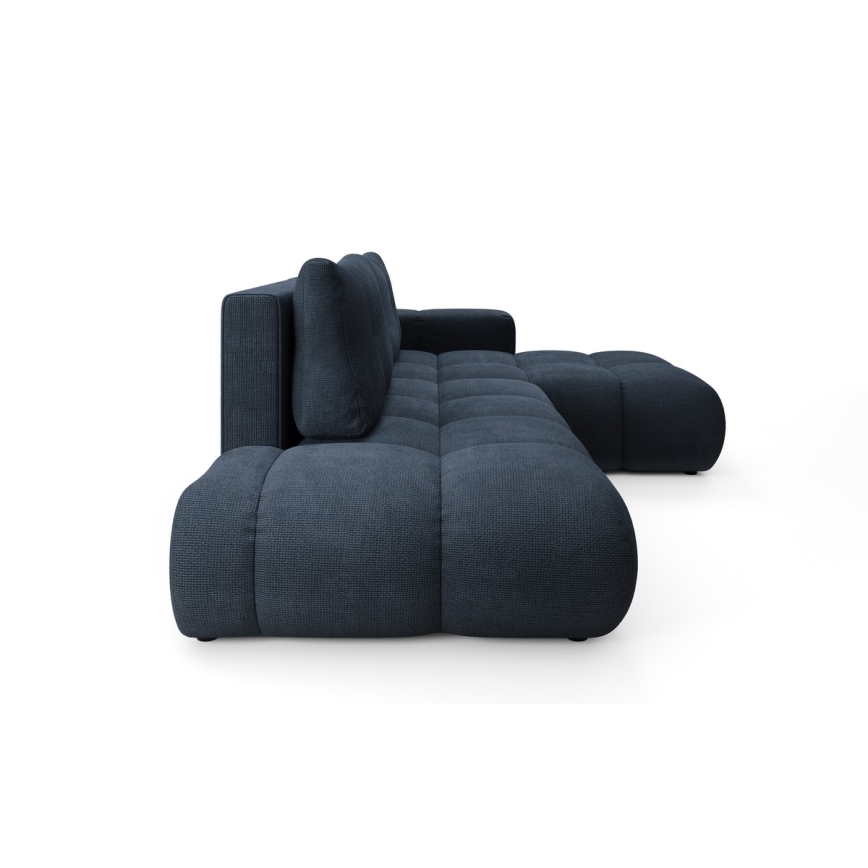 Sofá-cama de canto em L estofado ALMADA com arrumação integrada, versão direita, azul