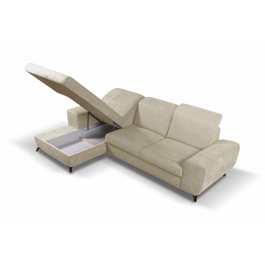 Sofá-cama de canto estofado ALTA em L, com arrumação, lado esquerdo, bege