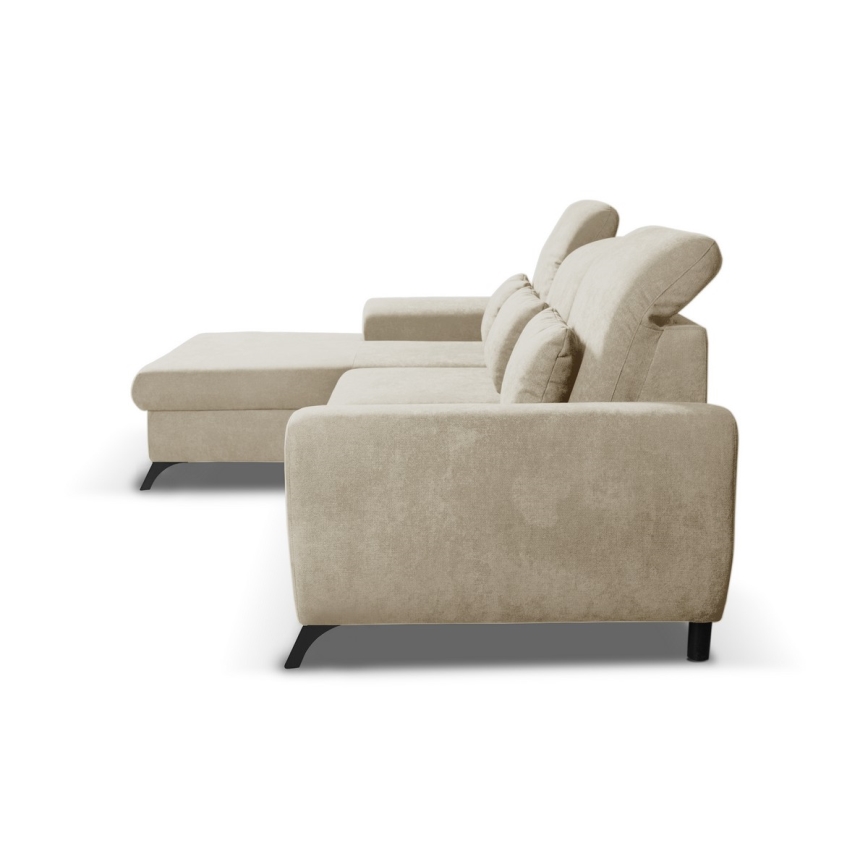 Sofá-cama de canto estofado ALTA em L, com arrumação, lado esquerdo, bege