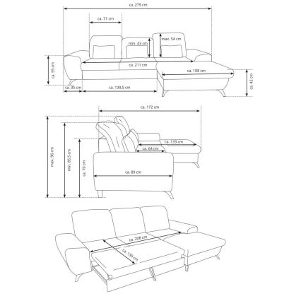 Sofá-cama de canto estofado ALTA em L, com arrumação, lado esquerdo, bege