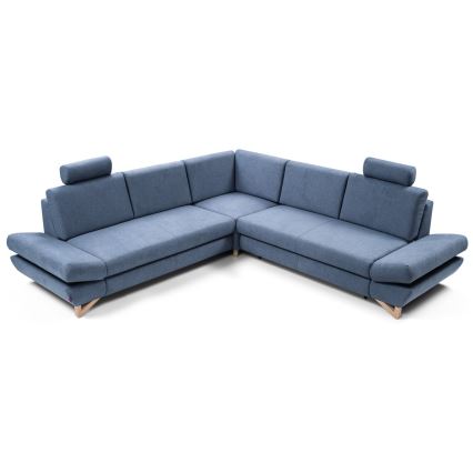 Sofá-cama de canto estofado em L AVESTA, azul, com prático compartimento de arrumação