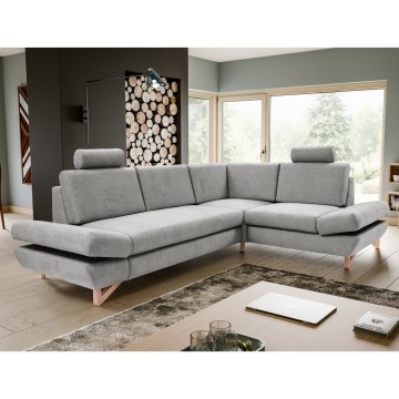 Sofá-cama de canto estofado em L AVESTA com espaço de arrumação, lado direito, cinzento