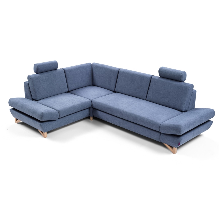 Sofá-cama de canto estofado AVESTA em L com espaço de arrumação e chaise à esquerda, azul