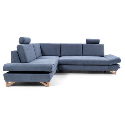 Sofá-cama de canto estofado AVESTA em L com espaço de arrumação e chaise à esquerda, azul