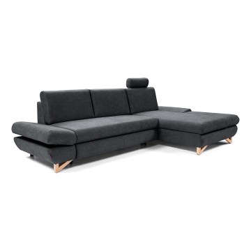 Sofá-cama de canto estofado em L AVESTA — versão direita, com baú de arrumação, antracite