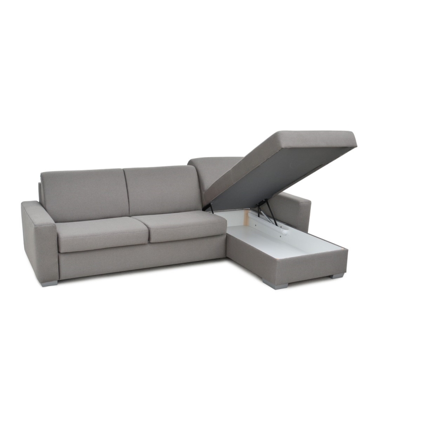 Sofá-cama de canto desdobrável para uso diário com espaço de arrumação em L LEKA direito cinza