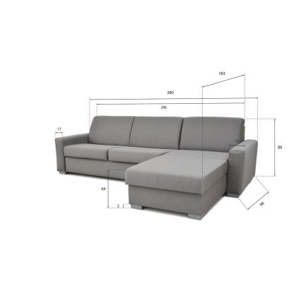 Sofá-cama de canto desdobrável para uso diário com espaço de arrumação em L LEKA direito cinza