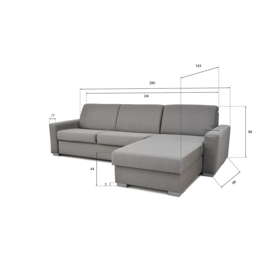 Sofá-cama de canto desdobrável para uso diário com espaço de arrumação em L LEKA direito cinza