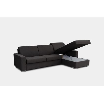 Sofá-cama de canto desdobrável para uso diário com espaço de arrumação em L LEKA, lado direito, castanho