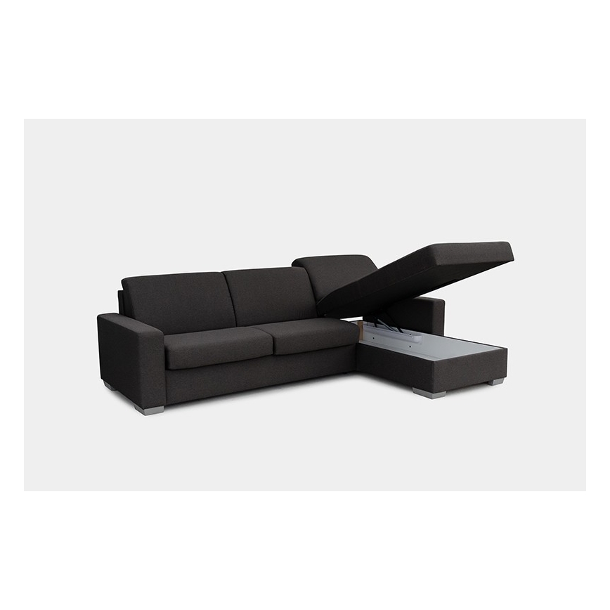 Sofá-cama de canto desdobrável para uso diário com espaço de arrumação em L LEKA, lado direito, castanho