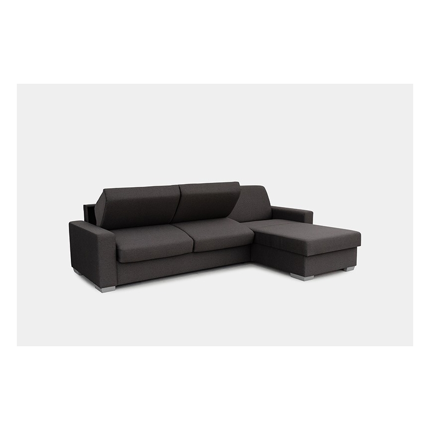 Sofá-cama de canto desdobrável para uso diário com espaço de arrumação em L LEKA, lado direito, castanho