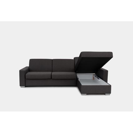 Sofá-cama de canto desdobrável para uso diário com espaço de arrumação em L LEKA, lado direito, castanho