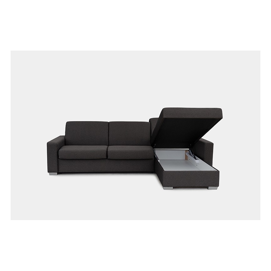 Sofá-cama de canto desdobrável para uso diário com espaço de arrumação em L LEKA, lado direito, castanho
