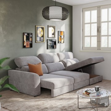 Sofá-cama de canto reversível de 3 lugares com arrumação TRENTO taupe