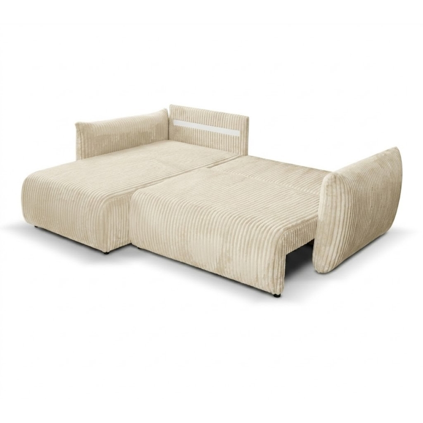 Sofá-cama de canto em L versátil FRIDA com espaço de arrumação, creme