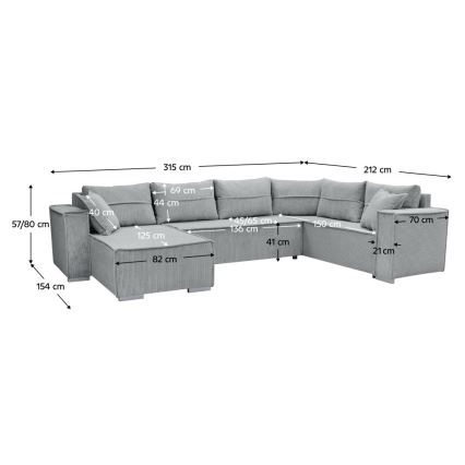 Sofá-cama de canto reversível em U LONDON cinzento