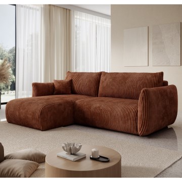Sofá-cama de canto universal em L com arrumação integrada FRIDA castanho