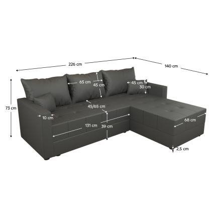 Sofá-cama de canto universal em L DUBLIN, cinzento