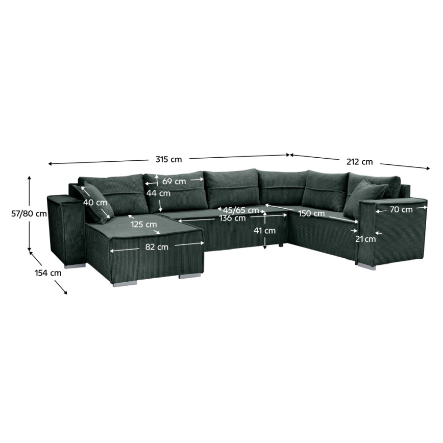Sofá-cama de canto universal em U LONDON verde