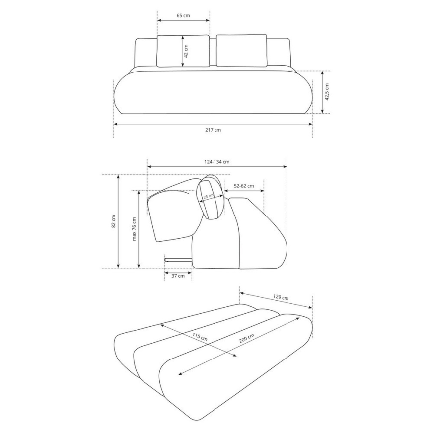 Sofá-cama de três lugares FANO, creme