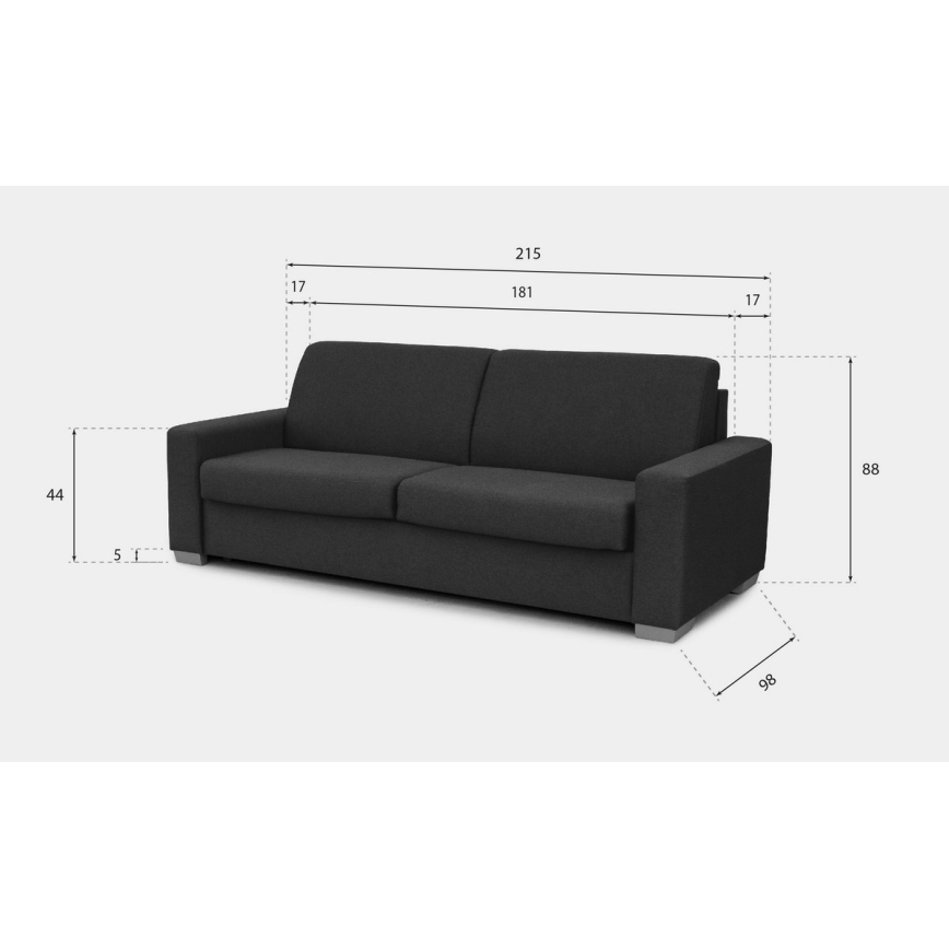 Sofá-cama desdobrável de três lugares LEKA, azul, para uso diário