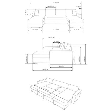 Sofá-cama em U com arrumação JANISE, cinzento