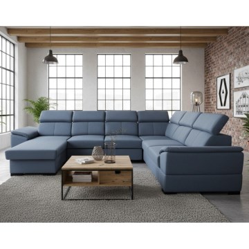 Sofá-cama em U com canto reversível e espaço de arrumação GRANADA, azul