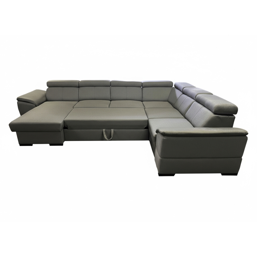 Sofá-cama extensível com canto universal em U e arrumação integrada GRANADA, cinzento escuro