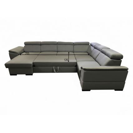 Sofá-cama extensível com canto universal em U e arrumação integrada GRANADA, cinzento escuro