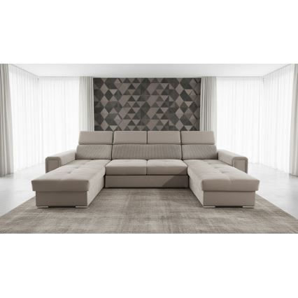 Sofá-cama seccional em U com canto reversível e espaço de arrumação SALVADA bege