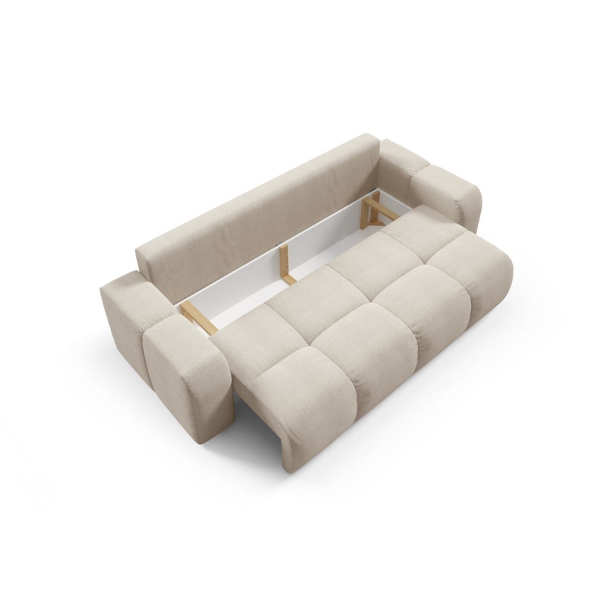 Sofá-cama estofado de três lugares ALMADA com compartimento de arrumação, bege