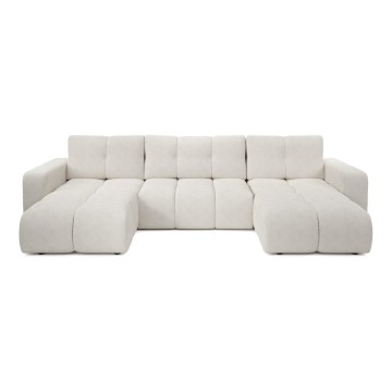 Sofá-cama estofado em U com compartimento de arrumação ALMADA, bege