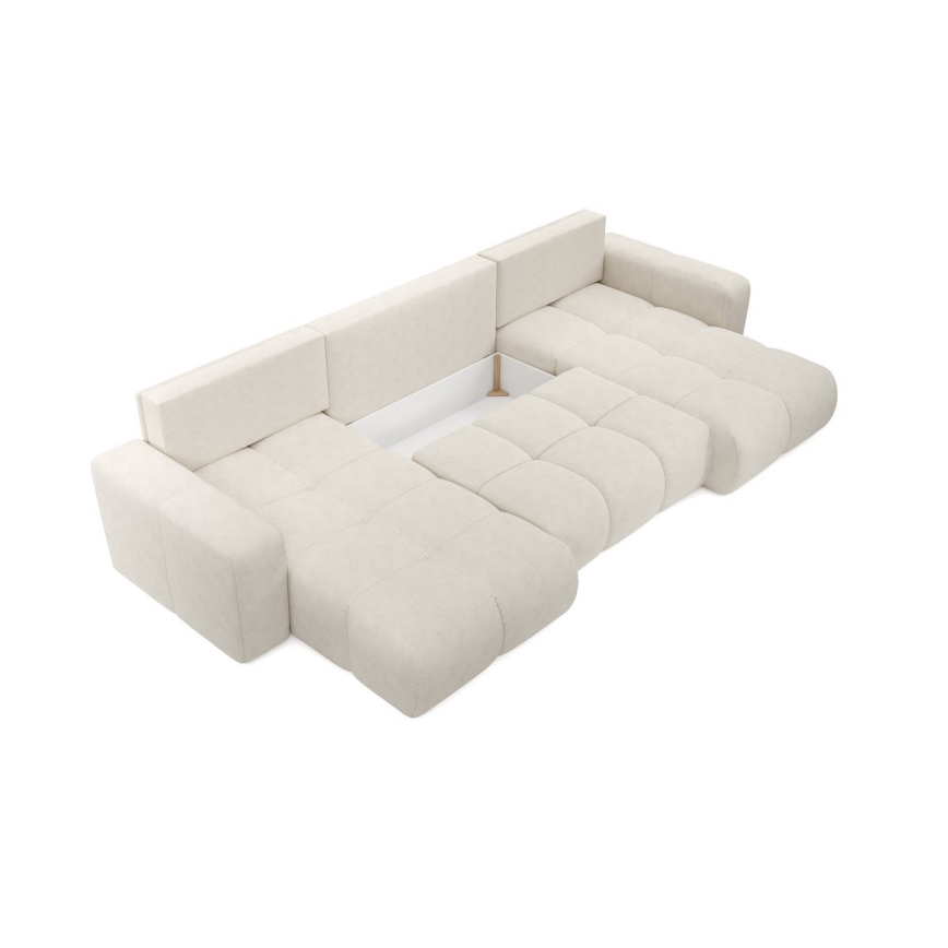 Sofá-cama estofado em U com compartimento de arrumação ALMADA, bege