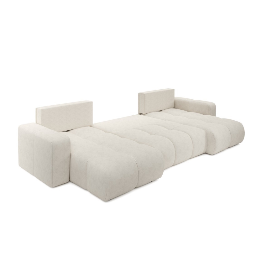 Sofá-cama estofado em U com compartimento de arrumação ALMADA, bege