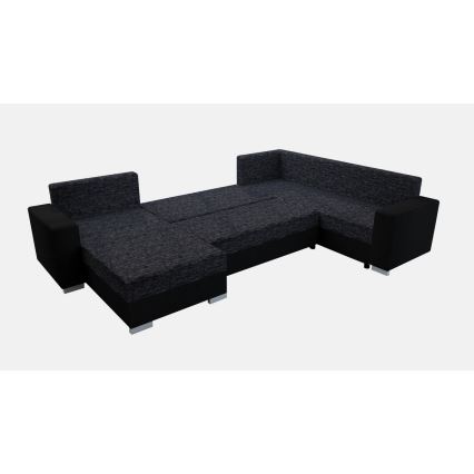 Sofá-cama estofado em U reversível YORK preto/antracite