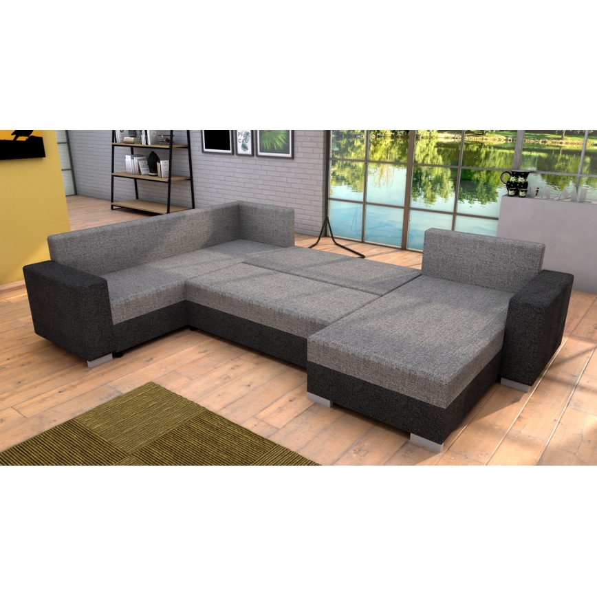 Sofá-cama estofado em U YORK - Reversível, Cinza/Bege/Marrom