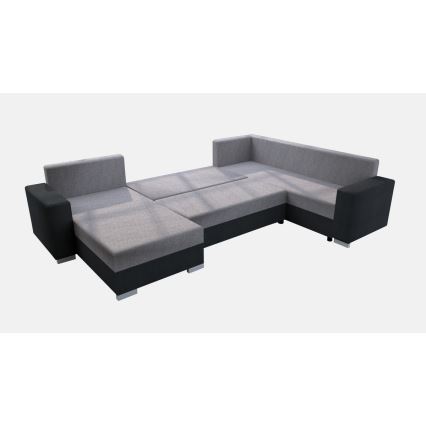 Sofá-cama estofado em U YORK, reversível, cinzento/preto
