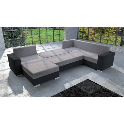 Sofá-cama estofado em U YORK, reversível, cinzento/preto