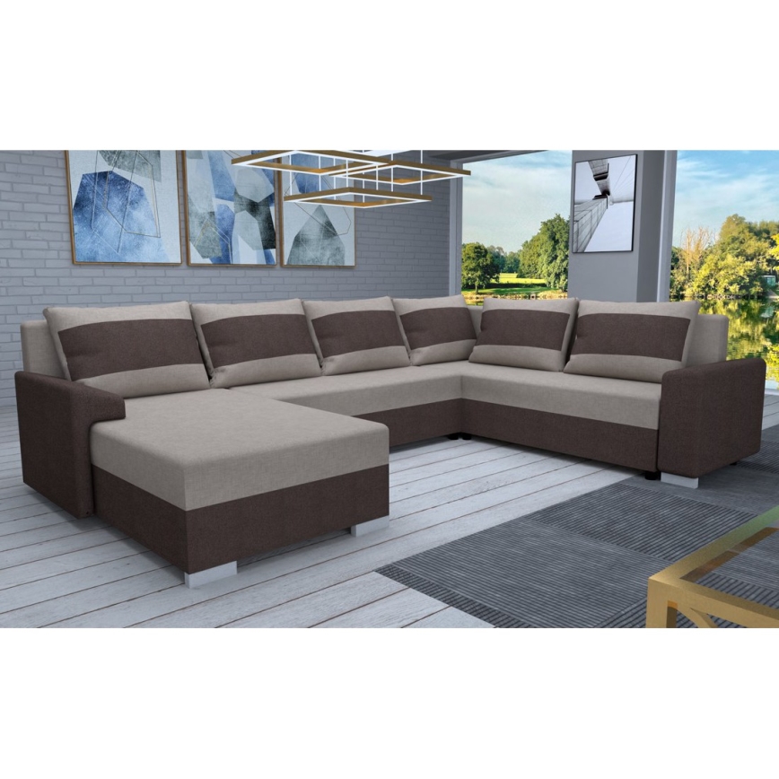 Sofá-cama estofado reversível em U OXFORD castanho/taupe
