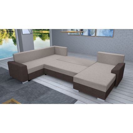 Sofá-cama estofado reversível em U OXFORD castanho/taupe