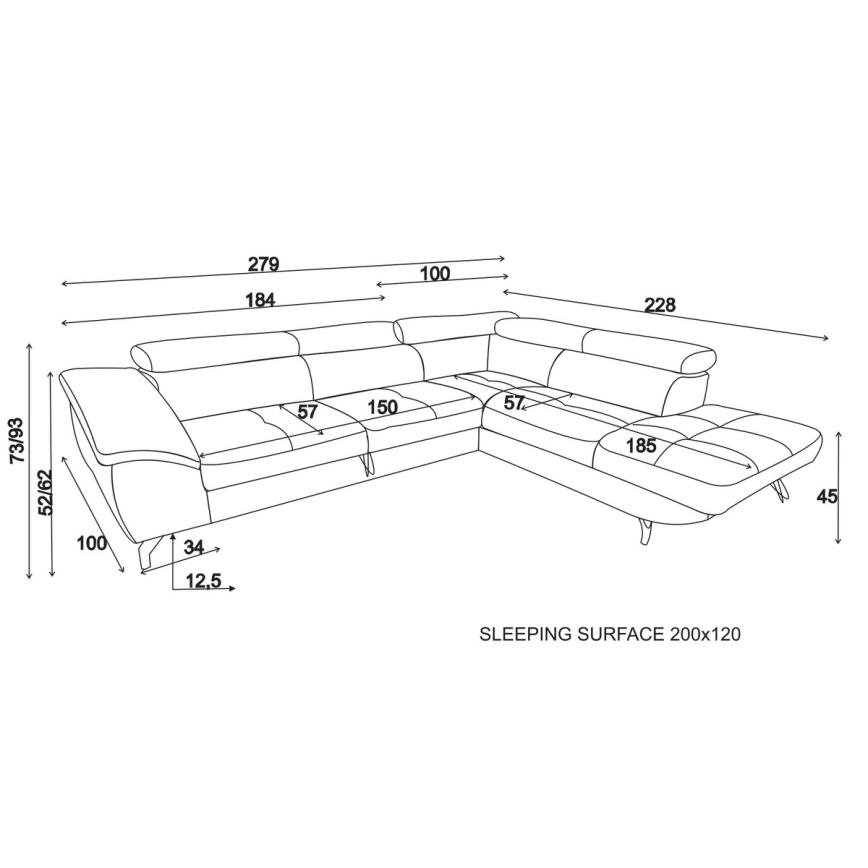 Sofá de canto reclinável em L BRESCIA com espaço de armazenamento, lado direito, bege