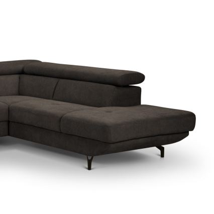 Sofá de canto reclinável em L BRESCIA com espaço de armazenamento, lado direito, cor marrom