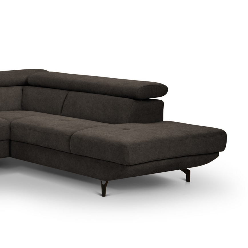 Sofá de canto reclinável em L BRESCIA com espaço de armazenamento, lado direito, cor marrom