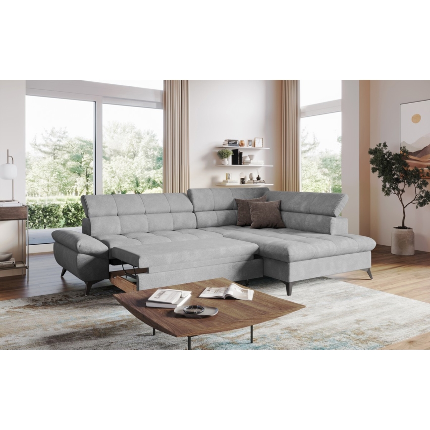 Sofá-cama de canto em L MARANO, lado direito, cinza