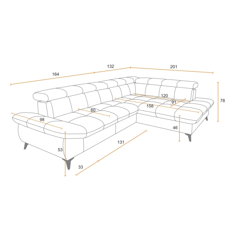 Sofá-cama de canto em L MARANO, lado direito, cinza