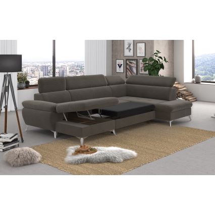 Sofá de canto reclinável em U CATANIA com espaço de armazenamento, lado direito, cor marrom